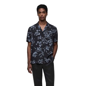 <b>Men's</b> Short Sleeve Solid Casual <b>Shirt</b> <b>Black</b> Flannel 100% <b>Silk</b> Eco-Friendly Quick Dry Breathable Summer Turn-down Collar - Product Image 1