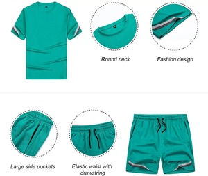 Diseño de logotipo personalizado Traje de verano de dos piezas para hombre Pantalones cortos de lavado ácido de 2 piezas y Conjunto de camiseta para ropa de hombre - Product Image 4