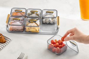 Ensemble de 6 plateaux carrés en plastique PS pour le petit-déjeuner, contenants de stockage alimentaire transparents de 350 ml avec poignée dorée, qualité alimentaire sans BPA, pour la cuisine et le bureau - Product Image 6