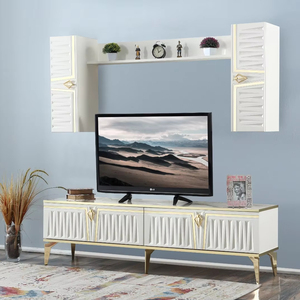 Soporte de TV de madera de lujo con mesa de vidrio para el hogar Oficina Sala de estar Dormitorio o comedor - Product Image 1