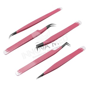 Pince à épiler d'extension de cils en acier inoxydable léger de marque privée pince à cils incurvée pointue pince à épiler en fibre de volume - Product Image 1