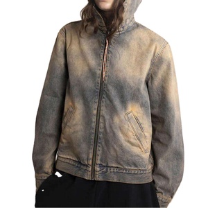 Haute qualité surdimensionné Denim fermeture éclair sweats à capuche lavage à l'acide poche Style classique bas quantité minimale de commande respirant conception fermeture éclair sweats à capuche bas prix - Product Image 5