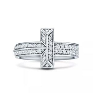 Modern Platinum Diamond <b>Cross</b> <b>Ring</b> White Metal Full Pave Band Design - Product Image 1