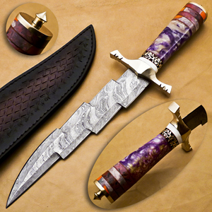 Outil de coupe utilitaire extérieur en acier Damas fait main OEM avec manche composite marbré violet, accessoires en acier - Product Image 1