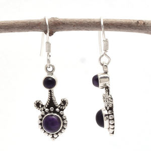 Forme ronde Améthyste Gemstone 925 Sterling Silver Boho Boucle D'oreille Améthyste Gemstone Dangle & Drop Boucles D'oreilles Bijoux Pour Grossiste - Product Image 2