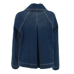 Veste de travail en coton indigo foncé pour femmes, coupe ample minimaliste, vêtements d'extérieur avec manches raglan, décoration en cristal, veste en jean décontractée - Product Image 3