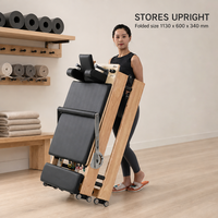 Machine de Pilates Reformer en bois de chêne avec barre de repose-pieds réglable et coussin en PU, portable pour la maison et le studio de fitness