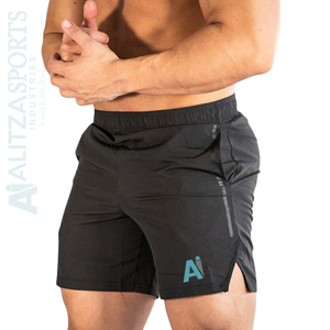 Shorts de sport et de football pour hommes en tissu de toile imprimé respirant à taille mi-haute avec poches, élasthanne/coton - Product Image 3