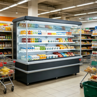 Vitrine réfrigérée à rideau d'air pour fruits et légumes de supermarché avec éclairage LED