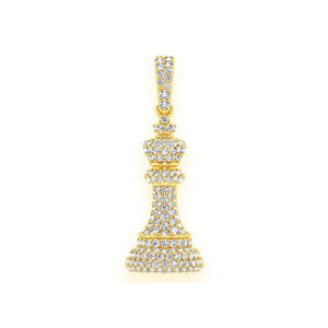 Étincelant entièrement glacé laboratoire cultivé diamants personnalisé 10K or massif roi reine pièce d'échecs pendentif hommes Hip Hop bijoux fins collier - Product Image 1