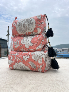 ชุด3-Pc ผ้าฝ้ายบุนวมพิมพ์ลายดอกไม้กระเป๋าเครื่องสำอางกันน้ำกระเป๋าเครื่องสำอางความจุปานกลางที่สมบูรณ์แบบของขวัญสำหรับเธอ - Product Image 2