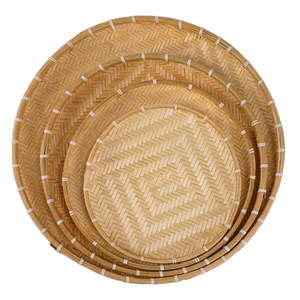 Vietnamese <b>Large</b> 100% Quality Bamboo Weaving Storage Organizer Winnowing <b>Basket</b> Flat <b>Wicker</b> <b>Basket</b> Plate Efficient Storage - Product Image 5