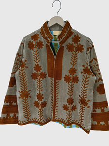 Veste à col mandarin brodée à la main avec des motifs floraux, manches longues, en coton, pour femmes, taille plus, vêtements d'automne - Product Image 2