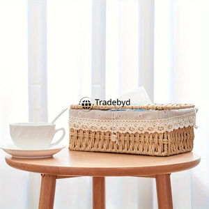 Boîte à mouchoirs en rotin carrée rustique pour la maison, porte-mouchoirs décoratif tissé à la main, Tradebyd - Product Image 5
