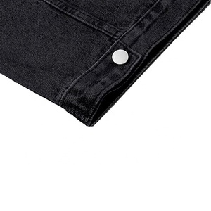 2022 Custom Designs Men's High Quality Black Denim Jacket Washable Fitted Jeans Jacket with <b>Snap</b>-Down Stand Collar - Product Image 5