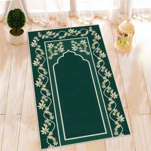 Alfombra de Oración Floral Verde: Tapete Islámico para Adoración, Decoración de Mezquita, Alfombra Delgada No Tejida - Product Image 3
