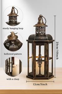 Lanterne noire décorative en métal et en verre pour la maison, le jardin, le patio, les événements en plein air, les mariages et la décoration intérieure d'ambiance - Product Image 3