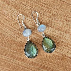 Pendientes de Labradorita y Piedra Lunar, Multi-Piedra, Plata 925, Colgantes, Hechos a Mano, Cristal, Joyería Boho, Regalo para Ella - Product Image 3