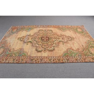 Turkish 5.4x8.7 ft Rug, Vintage Rug, <b>Brown</b> Southwestern <b>Wool</b> Rug - Product Image 3