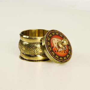 Laiton Pichwai Art Sindoor Dibbi pour mariage indien mariée Pooja chambre utilisation traditionnelle Kumkum boîte cadeau fait main - Product Image 3