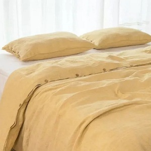 Bohemian Donna Mustard Yellow Linen Duvet Cover Set 200TC 3pcs Comfortable Washed Hotel Use 2 Matching <b>Pillow</b> Shams Solid - Product Image 1