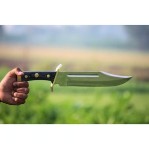 Cuchillo Bowie de caza de acero D2 hecho a mano personalizado con agarre cómodo mango de madera herramientas Bowie de caza - Product Image 2