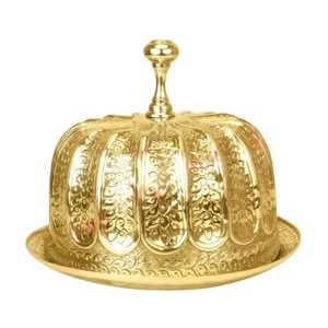 Luxury Vintage Arabic Design High Quality Sustainable Metal Ramadan Decorative Golden Date Serving <b>Bowl</b> With Legs Creamer Pot - Product Image 3
