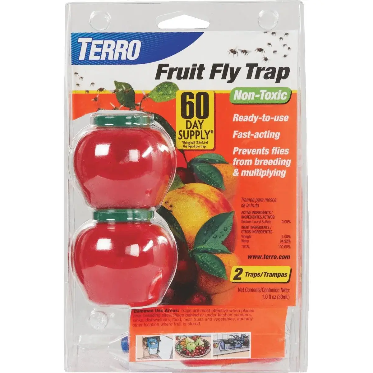 Ready-to-Use Indoor Fruit Fly Killer and Trap with Built in Window - 4 Traps + 180 day Lure Supply