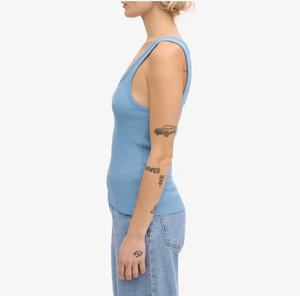 Débardeur décontracté en tricot 100% coton côtelé texturé Logo personnalisé Seaside Blue Breathable Quick Dry Best Quality Export - Product Image 3