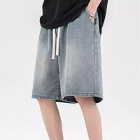 Short en jean délavé personnalisé, style vintage tendance, pour l'été, streetwear et tenue décontractée, unisexe.