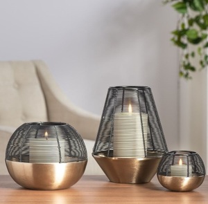 Tamaño personalizado y diseño flor y hoja diseño moderno oro cónico portavelas Mesa centros de mesa Decoración - Product Image 2