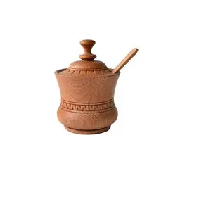 Bol de madera antiguo para azúcar, decoración de mesa para uso en el jardín, cuchara y tapa, tazón de azúcar de madera - Product Image 1