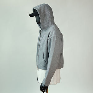 OEM HSI Trendy 2026 Sweat à capuche court personnalisé, style vintage délavé, en molleton de coton vierge, coupe ample, grammage lourd, avec motifs imprimés en points de croix - Product Image 4