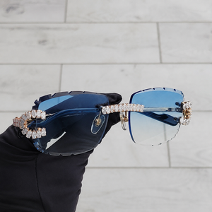 Luxury Rimless Blue Gradient Crystal Sunglasses for Women UV400 Designer Square Diamond Decor Fashion <b>Eyewear</b> - Product Image 3