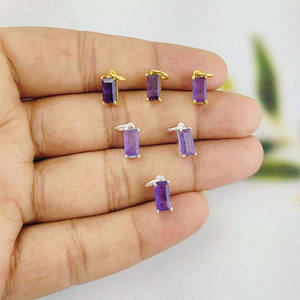 February Birthstone Pendant <b>Charms</b> Tiny 8x4mm Baguette Prong Set Amethyst Quartz Gold Plated Sterling Silver for Jewelry Gifts - Product Image 4