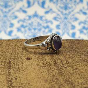 925 Sterling Silver Bohemian Jewelry Ring Beautiful Purple Amethyst Gemstone Dainty Bezel Setting Diamond Light Weight Party - Product Image 1