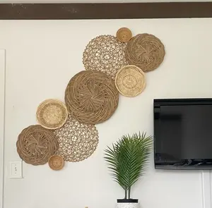Decorating Wall Hanging Decoration Home Accessories Multi function Hand knitting seagrass plates Low MOQ OEM ODM Service