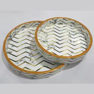 Wooden Decorative Serving Tray With Enamel <b>Print</b> For Dining And Living Room - Product Image 4