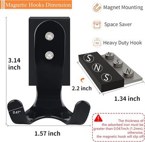 Heavy-Duty Strong Metal Magnet Coat <b>Hooks</b> Magnetic Door <b>Hook</b> Hanging Grill <b>Kitchen</b> for Use With Rubber Coated Clothing - Product Image 2