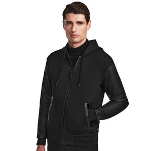 Sweat à capuche pull pour hommes d'automne avec fonction anti-rétrécissement manches en cuir PU personnalisables conception pratique respirante avec poches - Product Image 6