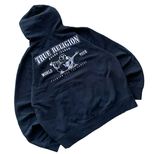 Sweat à capuche pour hommes avec broderie de détresse et transfert en éponge française Bling Rinestoned épais personnalisé avec logo - Product Image 3