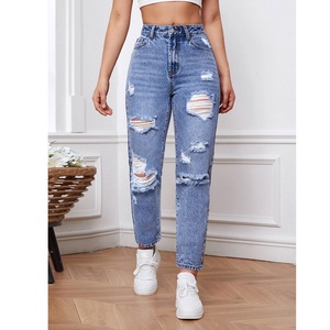 Women's New Arrival Breathable <b>Stretch</b> <b>Denim</b> Pants Long Cut with Casual Straight Style Mid Waist and Ripped Small Legs From BD - Product Image 5