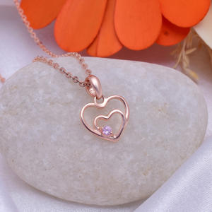Venta al por mayor compromiso boda doble forma de corazón sólido 925 colgante de plata esterlina circón piedra preciosa chapado en oro rosa romántico - Product Image 6