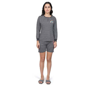 Evolove Women's 100% Cotton Casual Shorts Set Round Neck Full Sleeves <b>Tshirt</b> with Pockets Super Soft Comfortable Knitted Fabric - Product Image 2