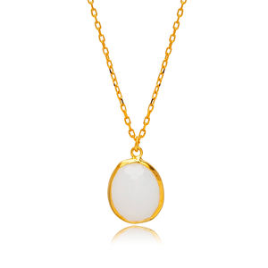 White <b>Quartz</b> Stone Oval 22K Gold Bezel Silver Charm Necklace Wholesale 925 Silver Turkish Handmade Elegant <b>Jewelry</b> - Product Image 1