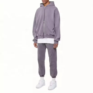 High Quality Men's Oversized Retro Baggy Acid Wash <b>Hoodie</b> 80% Cotton Winter Sun-Faded Heavyweight <b>American</b> Style Two-Way Zipper - Product Image 4