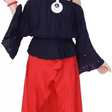 Diseño de verano Mezcla de algodón Conjunto superior e inferior Conjunto de ropa para niñas Fácil de usar Lavable 3-10 años En stock Artículo hecho en La India