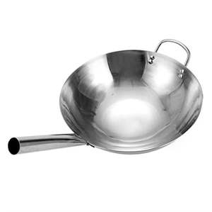 <b>Stainless</b> <b>Steel</b> Single Long Handle <b>Fry</b> <b>Pan</b> Indian Wok for Restaurant Hotel Natural Color Durable Eco-Friendly Easy to Clean - Product Image 1