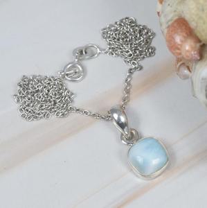 Larimar bleu naturel 925 argent Sterling pendentif chaîne de pierres précieuses avec/ou sans chaîne forme carrée bijoux faits à la main cadeau pour anniversaire - Product Image 2