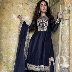2022 nuevo vestido de Lehenga elegante Kurta estilizado con cuentas de cristal embellecidas y encaje Dabka trabajo para fiesta boda desgaste - Product Image 1